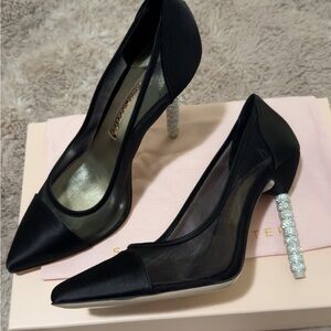 Sophia Webster - Jasmine Crystal Pumps - Black Satin & Mesh - Crystal Heels